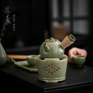 家用蜡烛加热保温炉温茶壶全套暖茶炉 复古侧把壶温茶炉茶壶套装