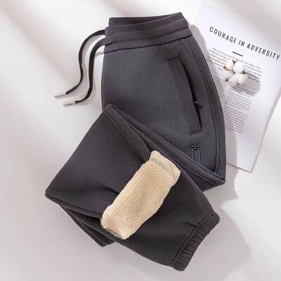 Roamix 绅度~超厚保暖羊羔绒卫裤女加绒加厚冬季浅灰色男女款裤子