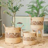 创意北欧藤编编织花盆草编花篮民宿客厅盆栽绿植装 饰套盆收纳摆件