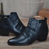 高档男士 潮流皮靴马英伦风尖头增短靴内高中筒男高靴子丁靴筒 韩版