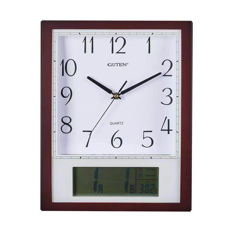 金钟宝日历温度计挂钟客厅长方形静音时钟现代简约卧室石英钟挂表