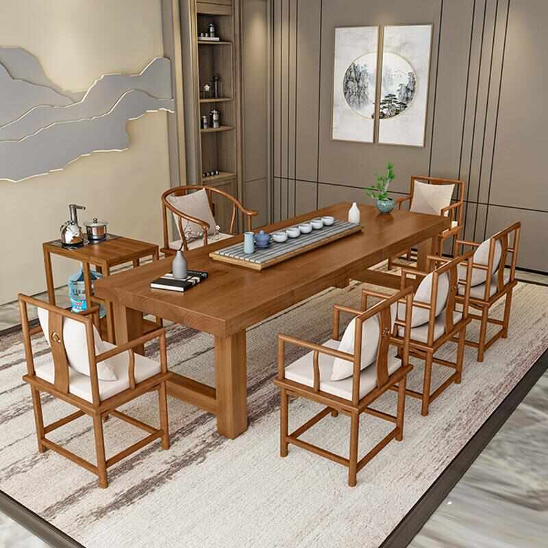 新中式泡茶桌简约现代大板禅意办公室茶几功夫茶台实木茶桌椅组合