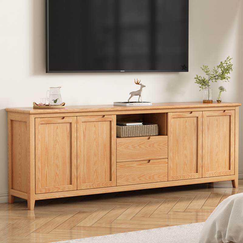 桦崟实木电视柜橡木现代简约客厅家用落地收纳柜一体地柜电视机柜子摆件饰品床笠拉车