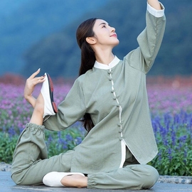 禅意太极服女秋改良居士服时尚，太极服高端棉麻，禅服中式唐装女套装