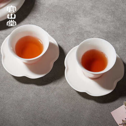 容山堂玉粉白瓷茶杯主人杯功夫茶具杯托套装品茗杯女个人斗笠单杯