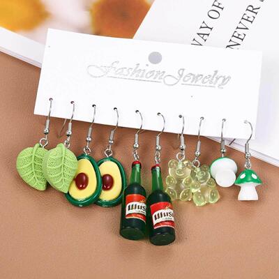 Earrings set 5 pieces彩色亚克力耳环套装5件牛油果多巴胺耳环
