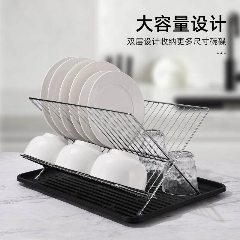 沥水碗架家用X型可折叠双层沥水架台面式带接水盘厨房碗碟收纳架