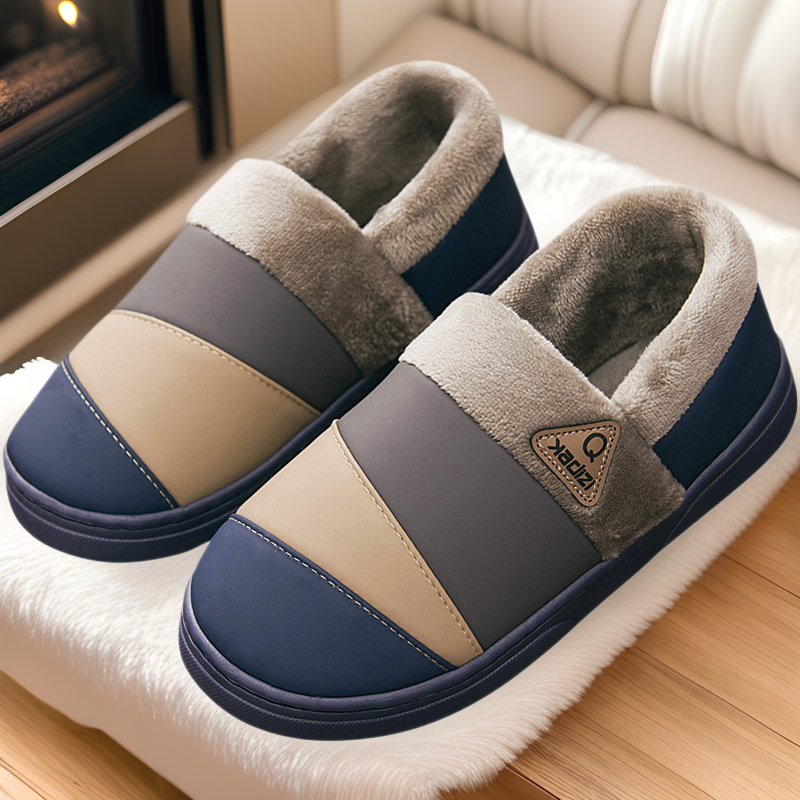 大码棉拖鞋男款包跟冬季保暖室内居家防水防滑家用pu皮质棉鞋男士