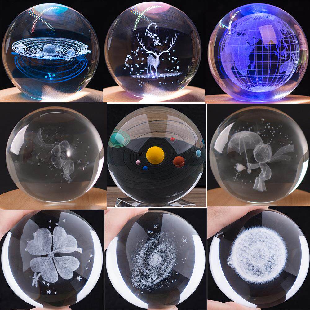 水晶球内雕3D立体图银河麋鹿蒲公英摩天轮80八大行星水晶球太阳系