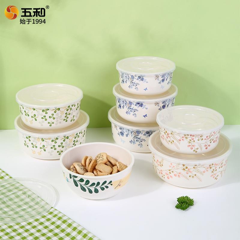 食品级密胺保鲜碗塑料保鲜盒便当饭盒圆形厨房冰箱食品收纳盒餐具