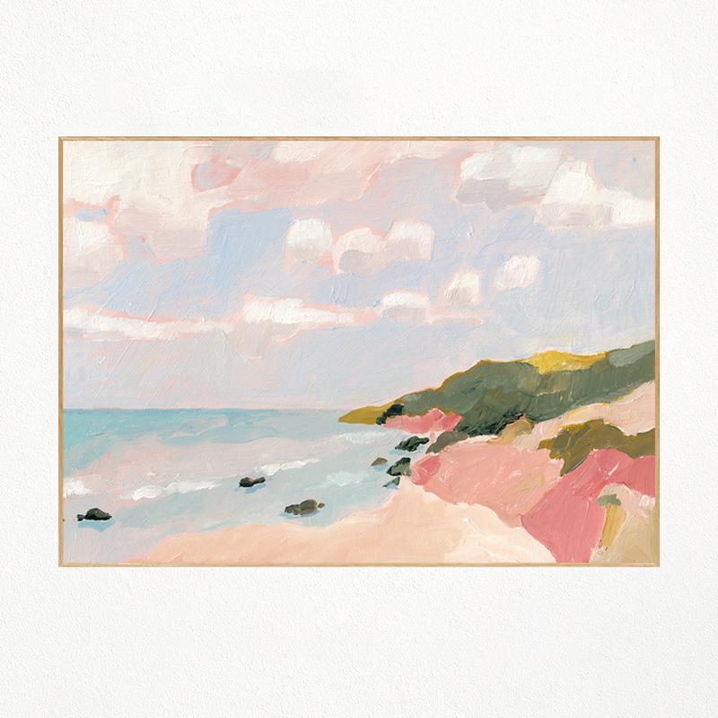 听海北欧风景装饰画粉色海岸客厅沙发背景壁画卧室床头温馨挂画