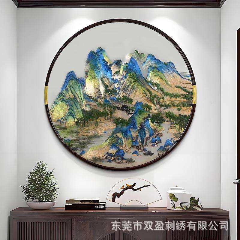 苏绣双面机器刺绣半透明纱布画屏风入户玄关隔断商场展厅屏风挂画
