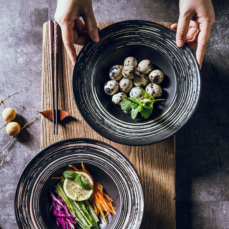 爆款陶瓷盘手绘草帽盘意面盘家用日用瓷餐具餐厅logo