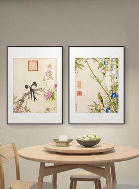 新中式高端轻奢郎世宁春意满堂仙萼长春图花鸟装饰画竖版国挂画