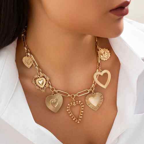 Chunky Gold Heart Necklace for Women Vintage Statement