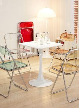 餐VEH简约折叠椅透亚明克力服装店照椅子拍时尚网红化妆凳水晶靠