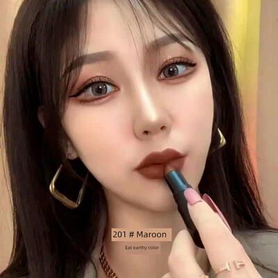 土棕色口红欧美化妆吃土红色棕色玫瑰豆沙颜色哑光哑光防水不粘杯