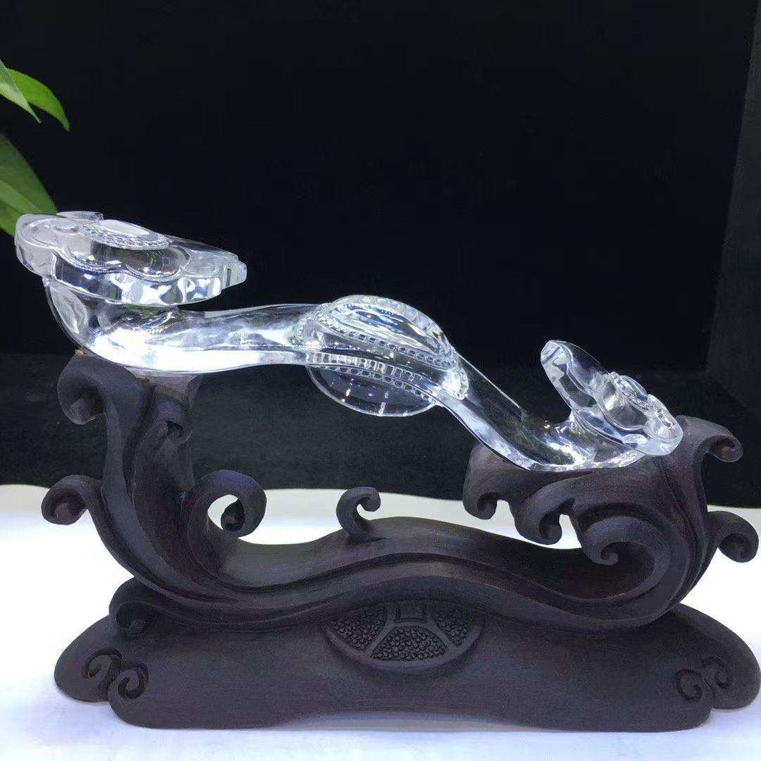 精品天然白水晶如意摆件晶体通透原始雕刻家居办公装饰品
