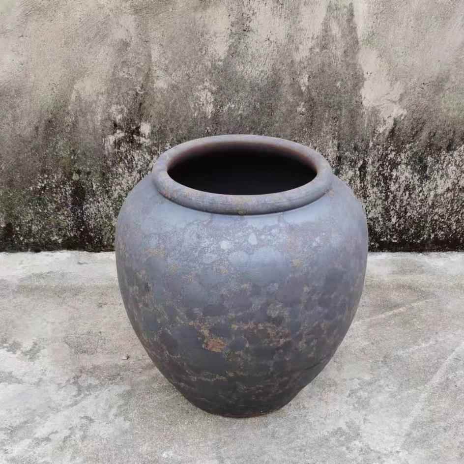 复古粗陶土做旧陶瓷花瓶落地大号花盆景观摆件禅意干支陶罐工艺品