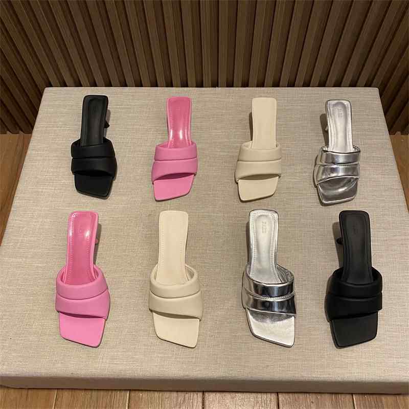 潮牌2025新款拖鞋夏外穿时尚露趾韩版方头一字拖女高跟低跟凉拖鞋