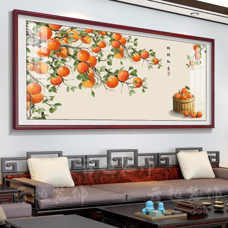 柿子如意装饰画2025新一切顺利柿子壁画餐厅壁画新中国风客厅挂画
