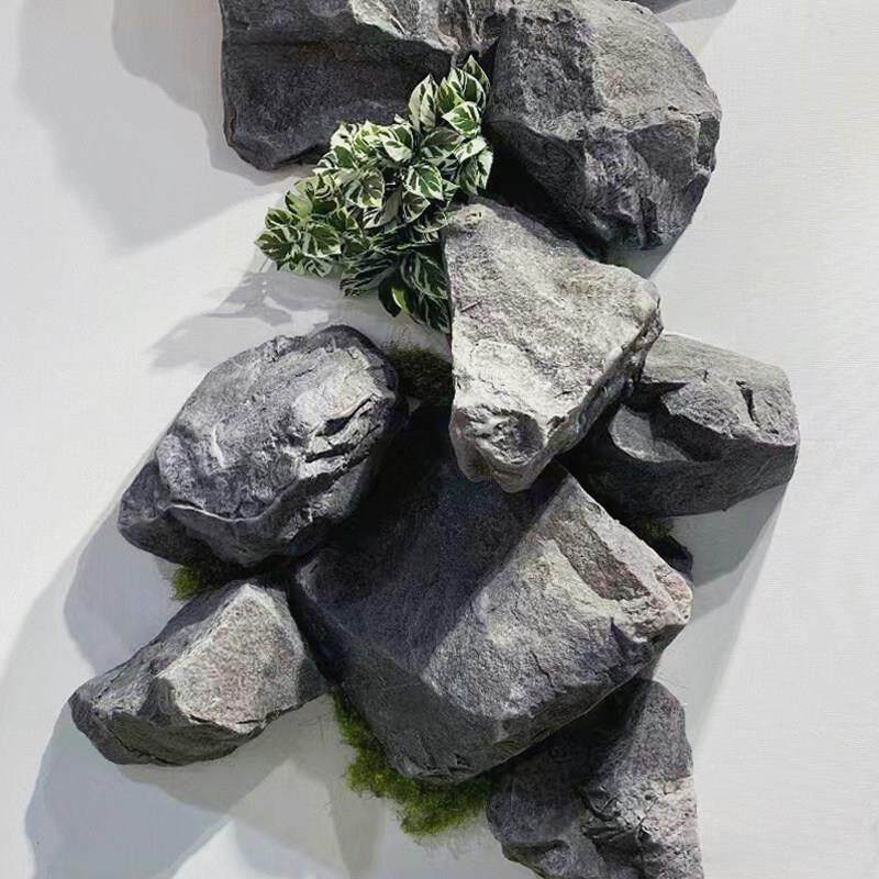 大型绿植造景组合 彷真石头植物搭配装饰青龙石 楼梯转角橱窗摆件