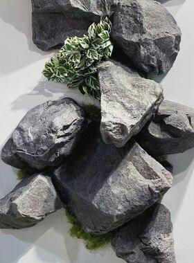 大型绿植造景组合 仿真石头植物搭配装饰青龙石 楼梯转角橱窗摆件