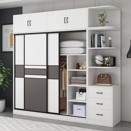 Jmo衣柜家用卧室现代简约出租房用北欧柜子推拉门简易经济型衣橱