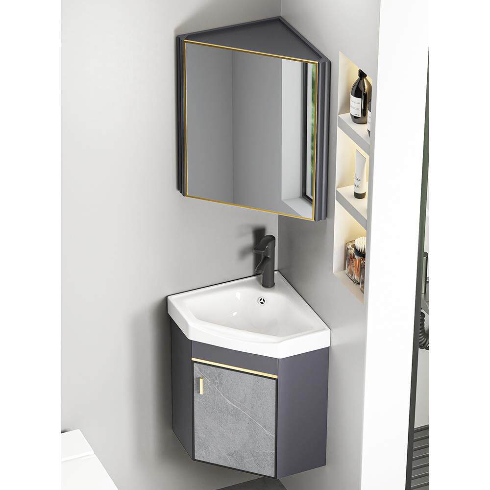 卫生间三角洗脸盆家用太空铝洗手盆柜组合陶瓷小户型转角洗漱台池