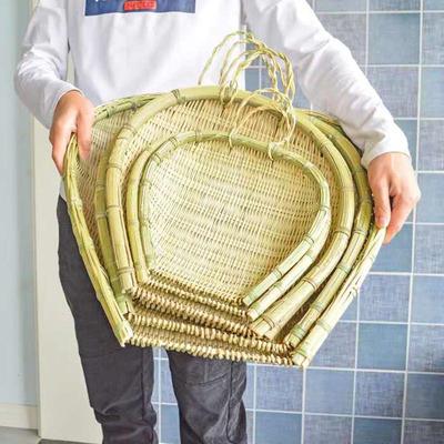 竹编沥米篮纯手工筲箕家用簸箕晾晒装饰竹筛子火锅店饭店乘菜篮子