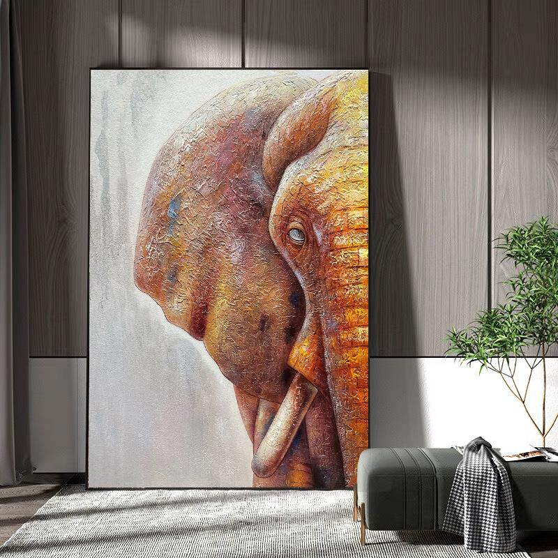 纯手绘油画厚肌理大象抽象画轻奢玄关入户装饰画简约现代客厅挂画