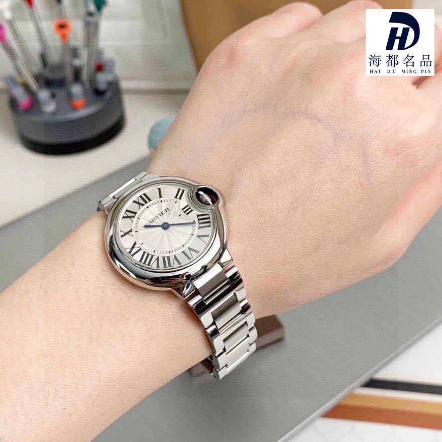 一口价98新卡地亚33MM蓝气球女士手表石英时尚腕表W6920084名品