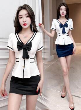 足疗女技师衣服夜总店桑拿工作服减龄学院风KTV空姐制服性感显瘦