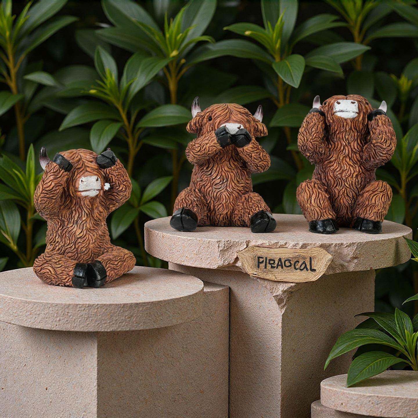 跨境高地牛树脂雕像摆件植绒彩绘工艺客厅桌面咖啡主题礼品精美