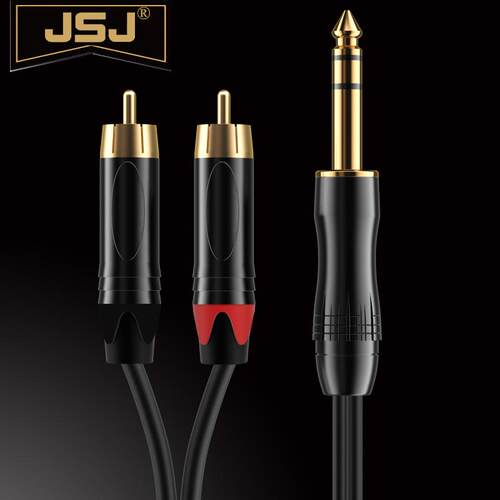 JSJ金山角 6.35转双RCA音频线6.5大三芯转双莲花调音台功放音箱线