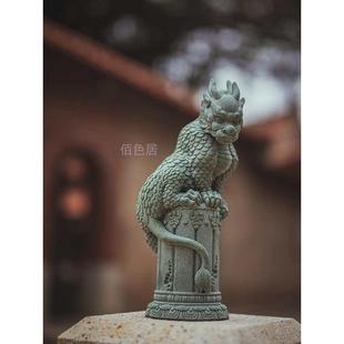 茶宠摆件卧龙国潮复古送礼桌面装 鱼缸造景创意盘龙青石家居中式 饰
