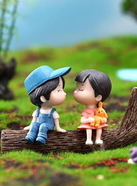 微景观情侣公仔人偶迷你车载桌面摆件DIY造景树桩装饰情人节礼物