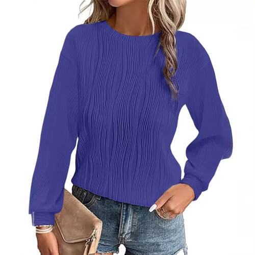 Women's off shoulder long sleeved textured round neck