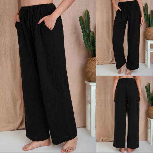 Women's elastic waist strap wide leg pants