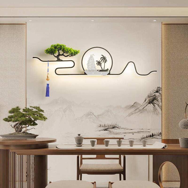 新中式客厅沙发电视背景墙装饰挂画灯具床头玄关一帆风顺茶室壁灯