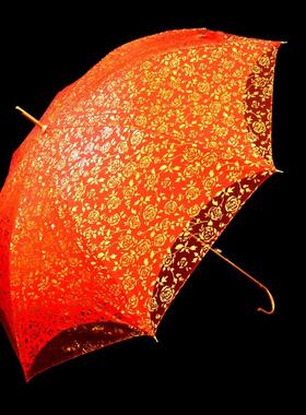 正品结新郎伞婚庆红色雨伞简约大气大长柄婚伞中式覆古全自动黑红