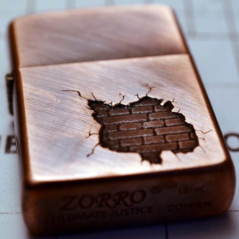 正品zorro佐罗新品黄铜盔甲刀痕做男性打火机覆古士个煤油刀刻正