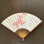 堂折扇 开运竹送礼手写手绘礼品扇个性 竹 好运 定制 红竹彩绘 怀袖