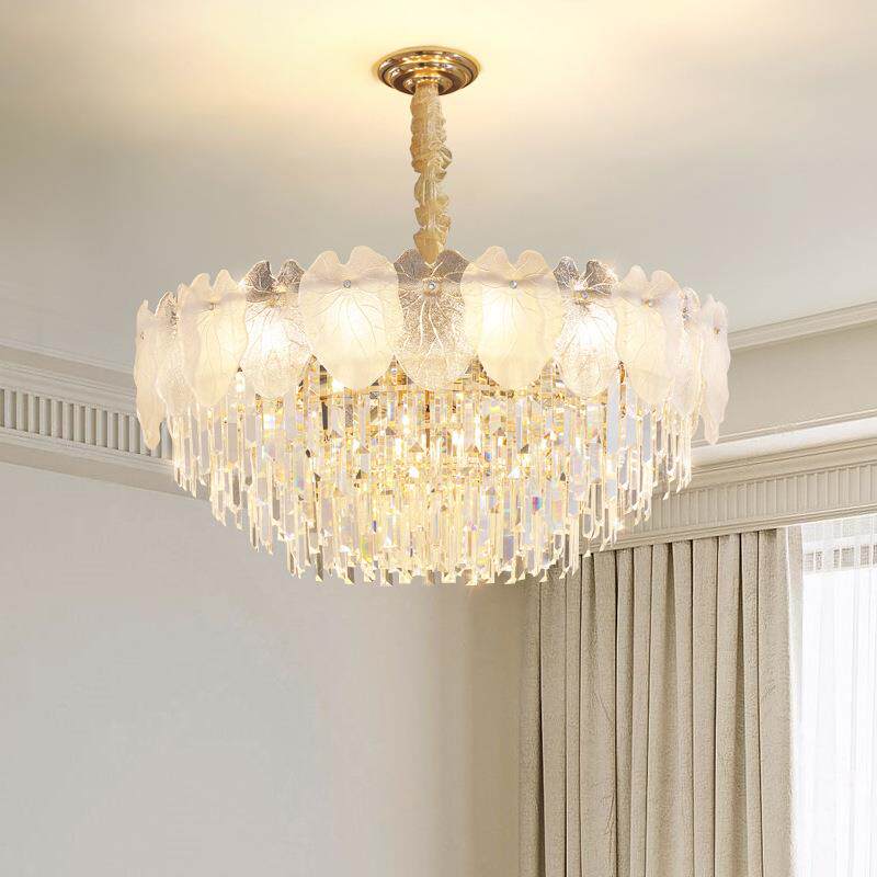 法式客厅水晶吊灯现代简约卧室灯奶油风玻璃灯饰中山古镇灯具
