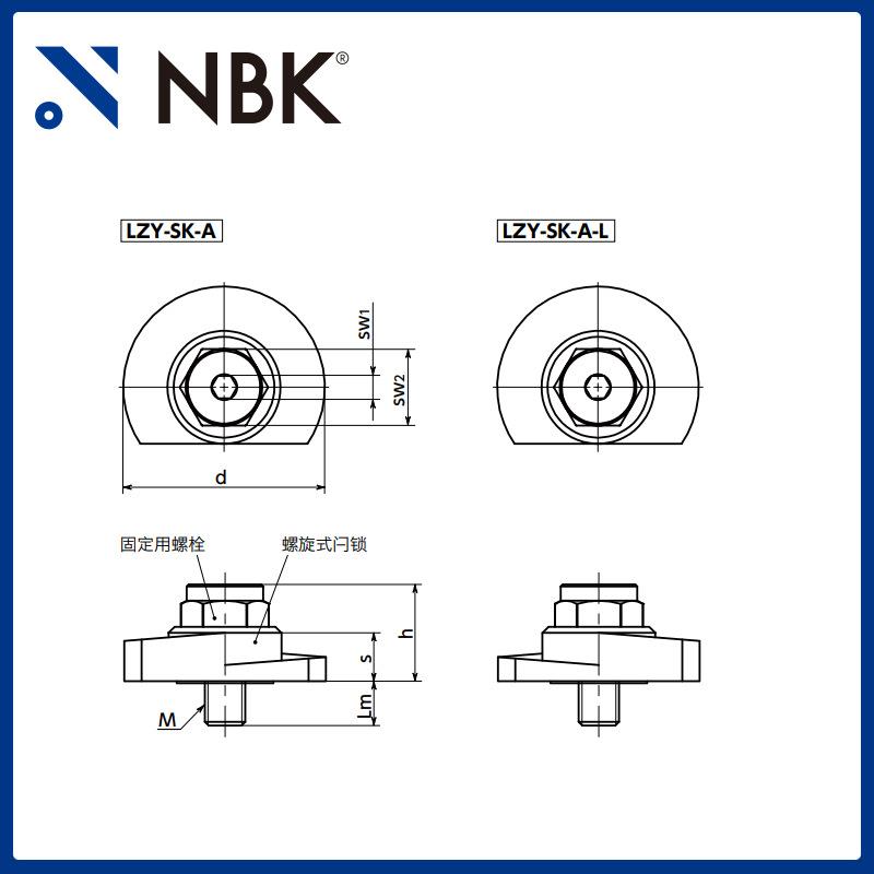 NBK LZY-SK-A 闩锁手柄扳钳操作型上方紧固 凸轮手柄 把手可调节