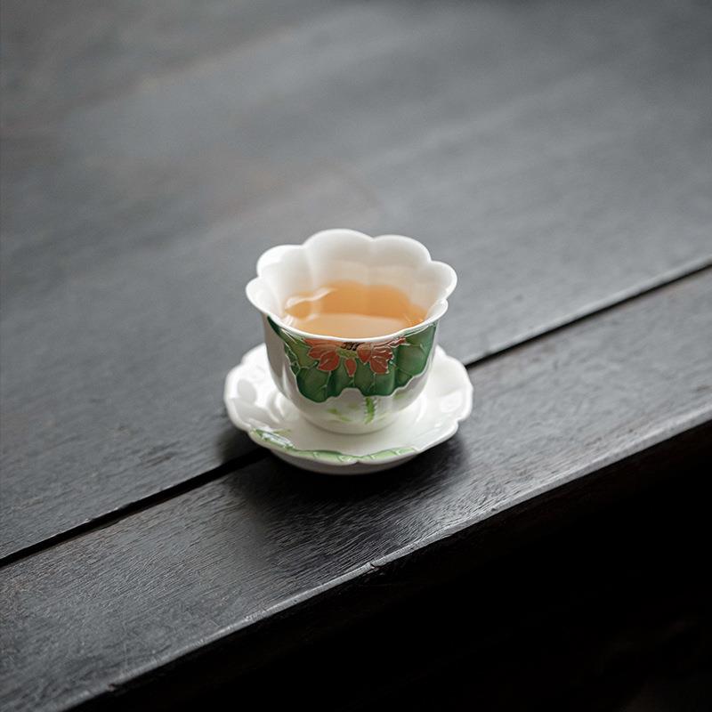 手绘锦鲤荷花花瓣主人杯茶杯家用套杯单个功夫茶具闻香杯