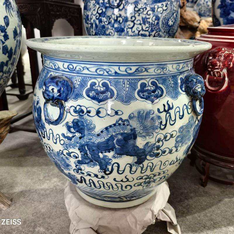 仿古缸养荷花睡莲盆缸景德镇陶瓷鱼缸大号老式青花缸工艺品