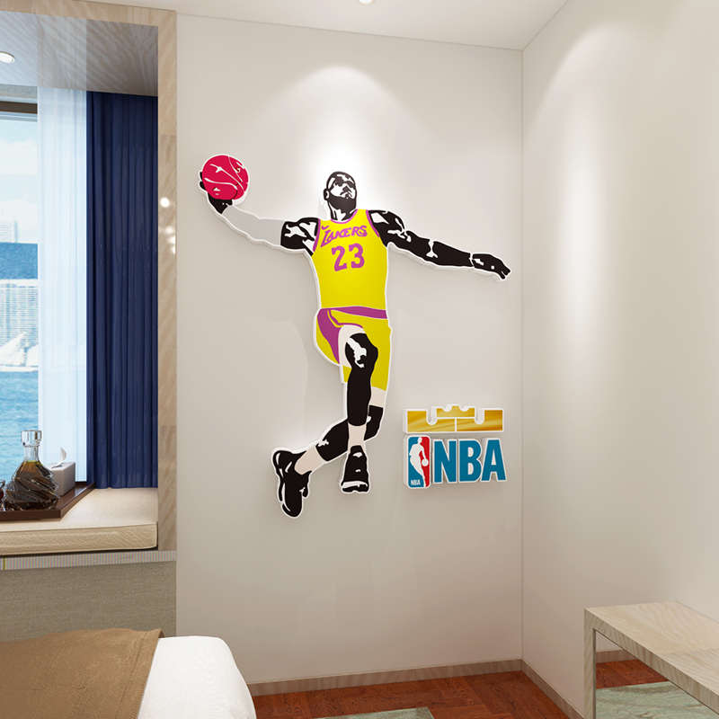 篮球主题房间男生卧室床头背景墙布置宿舍nba詹姆斯海报3d墙贴画