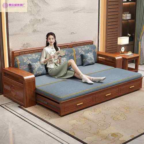 新中式实木床沙发一物体两用大小户型厅客伸缩拉床抽屉储家具MRV