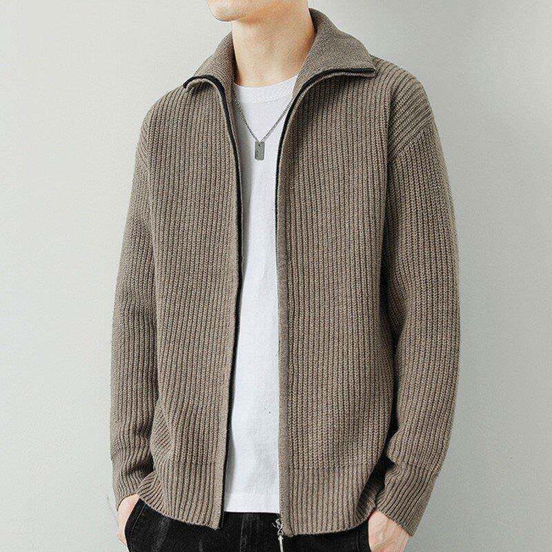 秋冬男夹克针织开衫外套士款立领拉链韩版潮流百搭粗针毛线1014k